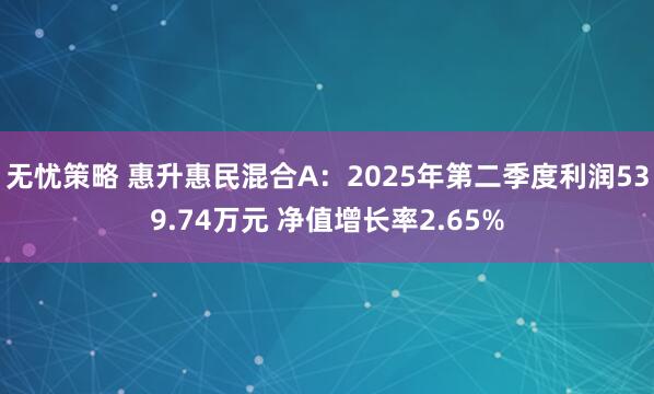 无忧策略 惠升惠民混合A:2025年第二季度利润539.74万元 净值增长率2.65%