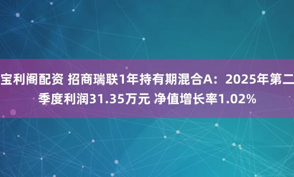 宝利阁配资 招商瑞联1年持有期混合A：2025年第二季度利润31.35万元 净值增长率1.02%